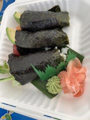 Salmon, tuna, and "special" hand rolls-  amazingly fresh fish