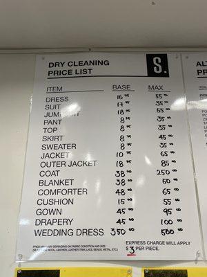 Price list 8/23/22