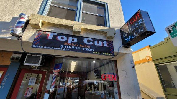 Top Cut Barber Salon location at 3818 Piedmont ave. Next to Thai Taste kitchen restaurant.