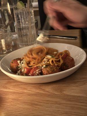 Veal meatballs and spaghetti