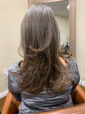 Gray hair fabulousness! Long layers, and a beautiful blowout from Amanda!