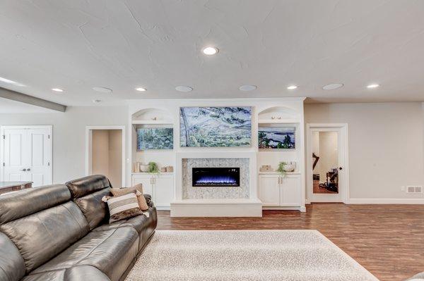 A transitional basement finish.