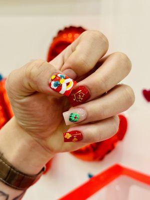 Happy Lunar New Year! Hand-drawn designs done at Sen Nails in Saugus where we can make your nail art dreams come true!