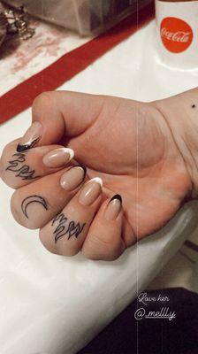 Flame and moon finger tattoos