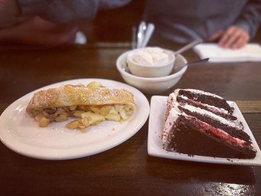 Hausmade Apple Strudel,Black Forest cake