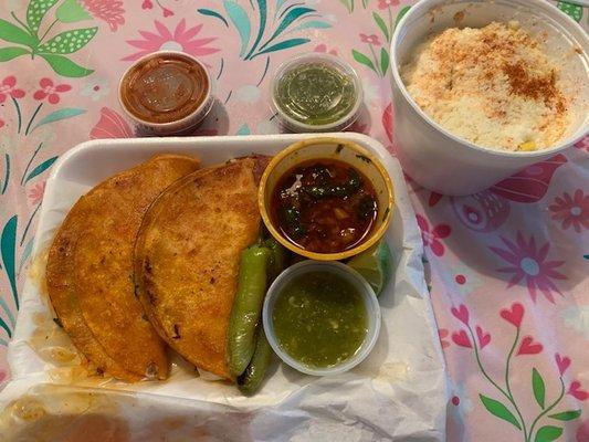 Birria Tacos and corn!!!!