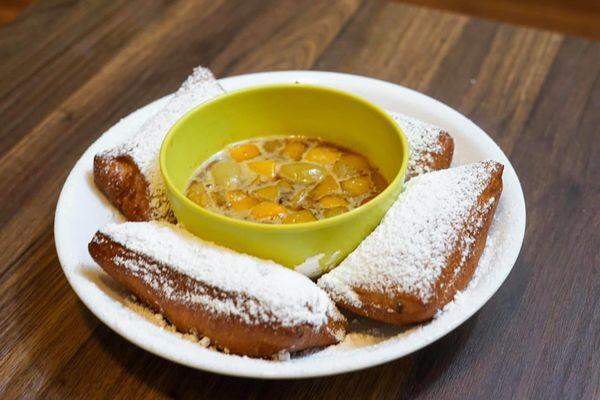 Beignets with a fruit cocktail syrup