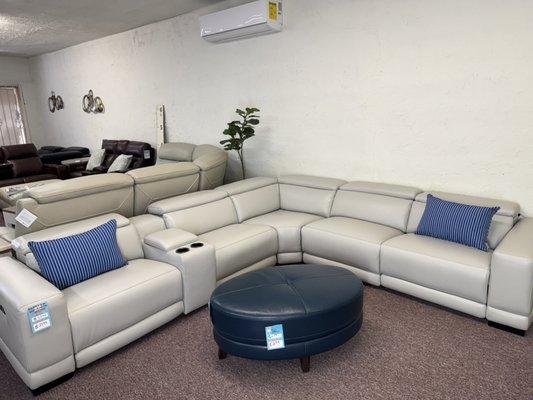 Furniture- 6 pc beyond leather sectional with 3 power recliners- Krofton $2,199