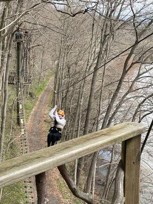 Zip lining in Harpers Ferry with River Riders