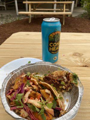 1/2 carnitas Colorado and whole vegan squash and black bean tacos--- both killer!  So tasty!  So fresh!