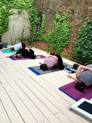 experience the peace of yoga outdoors on our Private Deck.