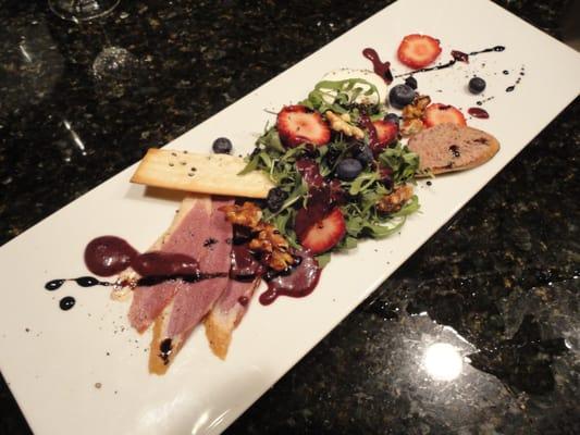 Smoked Duck Breast Salad w/ Strawberries in a Blueberry Balsamic Vinaigrette