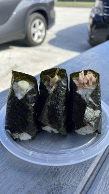 Onigiri Chashu, Onigiri Salmon and Onigiri with baby octopus