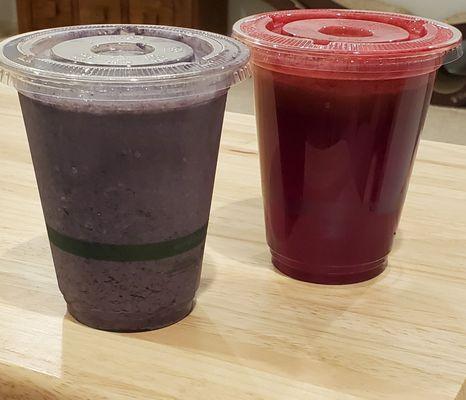 Lunch Today! 2 of 2. Super Detoxifier Organic Fresh Juice and Brain Booster Smoothie. Yum!