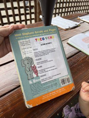 Kids menu