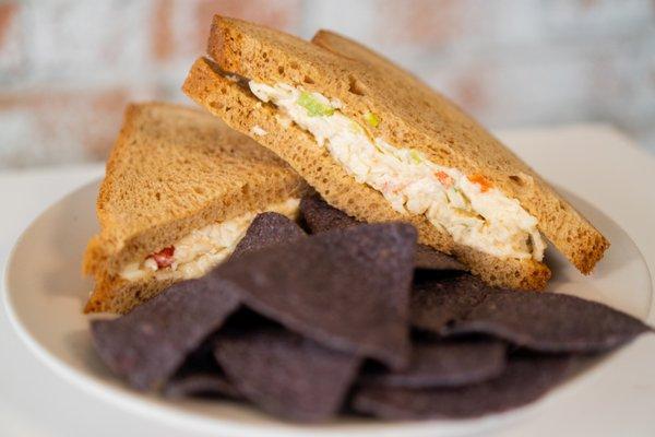 Pimento Cheese Sandwich with Blue Corn Tortilla Chips