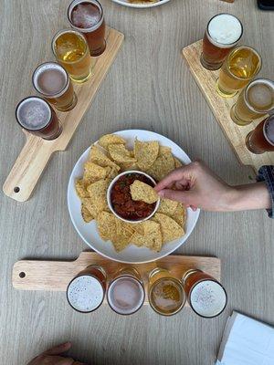 Tortilla chips, beer selection