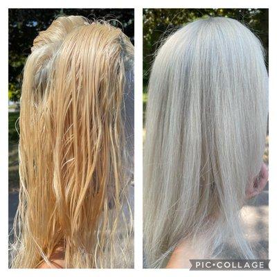 Remy Human Hair Full System Hair Replacement custom color to a Platinum Blonde.