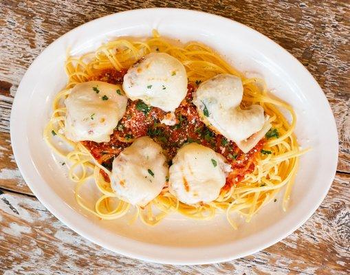 Shrimp Park served with linguine