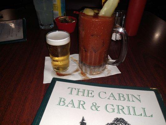 Bloody Mary with a Coors Light chaser at The Cabin Bar & Grill Coloma WI