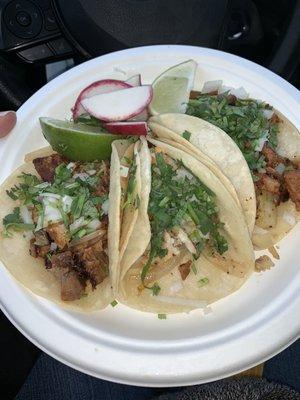 Fish Tacos, Al pastor taco, Barcacoa de Borrego Tacos