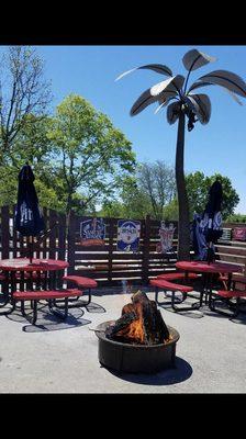 Large outdoor patio with fire pit!