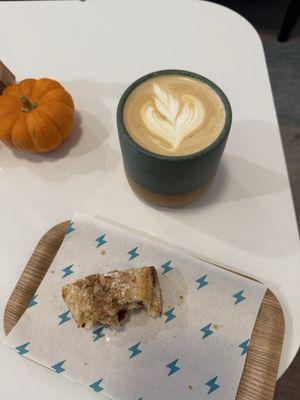 Baklava Latte and raspberry almond scone