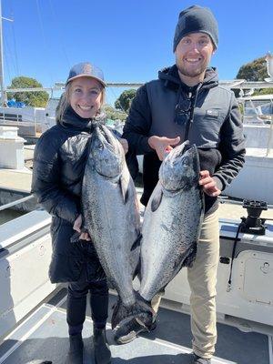 I caught the biggest catch on our boat (beginners luck is a real thing) and they had my fiancé hold the other big catch for the photo. ;)