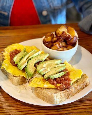 French toasts with eggs and potatoes