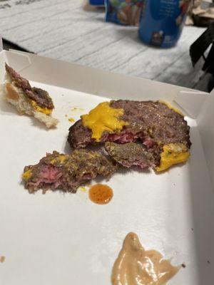 Raw cheeseburger