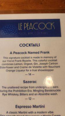 Signature cocktail named after local legend Frank is great