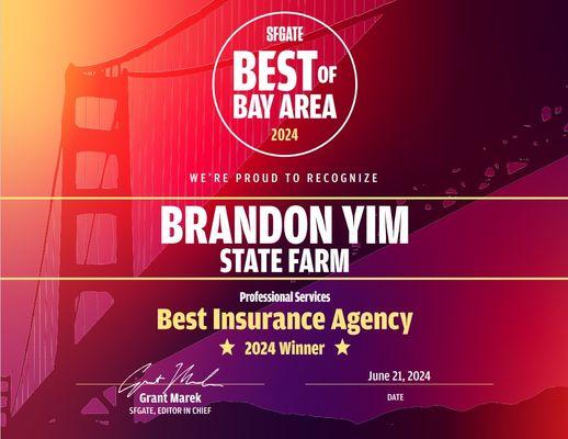 We were honored to be recognized as the best insurance agency in the Bay Area!