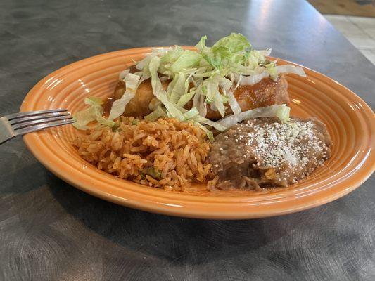 Beans, rice, and a beef burrito