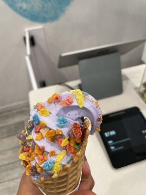 Ube Purple Yam Ice Cream Cup with Fruity Pebbles