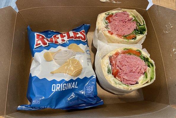 Corned beef and coleslaw with miso mayo wrap