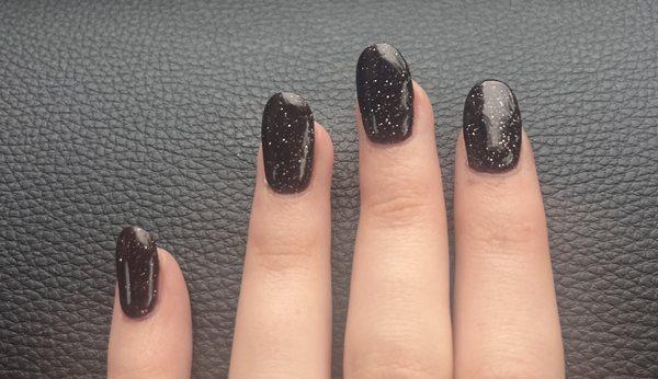 Black SNS nails with glitter