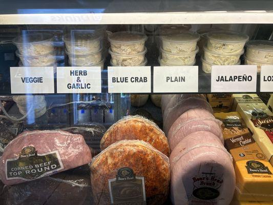 Cream cheese options and fresh Boar's Head deli meat