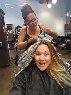 It's transformstion Wednesday at The Loft! Julie B. is working her fingers to the bone to make me a beautiful blonde for the summer!