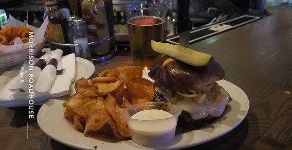 Light my fire burger with homemade chips