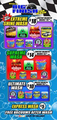 Supreme Wash & Extreme Shine Wash-best value washes featured by Big Finish Car Wash, protecting  your vehicle from bugs & the elements.