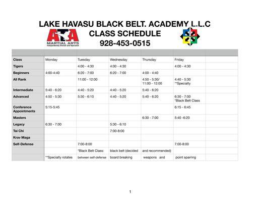 Class schedule