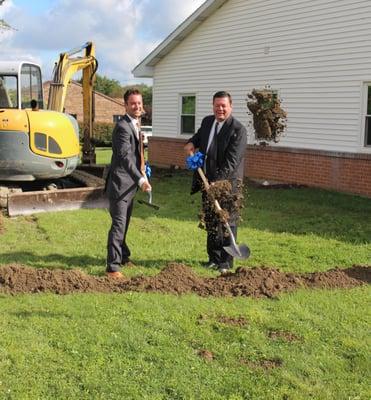 The owners of Gibson Insurance made dirt fly at the groundbreaking ceremony for the new addition!