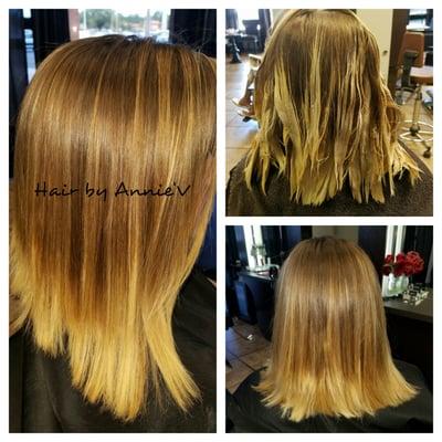 Bob Cut with Balayage Ombre golden blond.