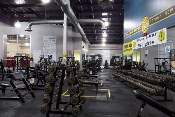 Free weight racks at Gold's Gym Totowa