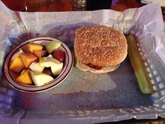 Pulled Smoked Hickory BBQ with side of fresh fruit