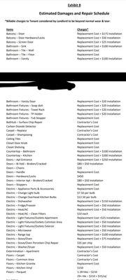 *Billable charges to Tenant considered by Landlord to be beyond normal wear & tear: