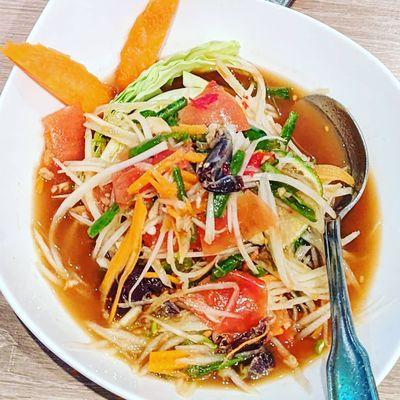 Spicy papaya salad w/ pickled crab (som tom pu) from the Sunday special menu