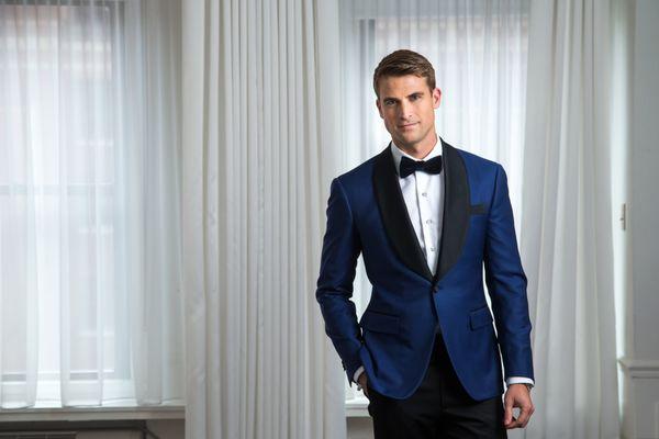 Blue Tuxedo Jacket with Black Shawl Lapel - Balani Custom Clothiers