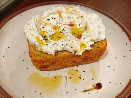 Zucchini bread with herbed whipped ricotta