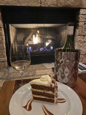 Carrot Cake w Sauvignon Blanc by the fire